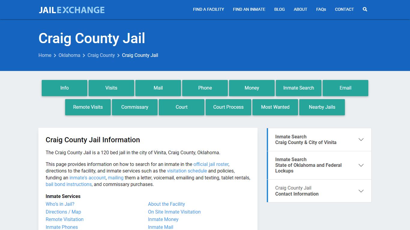 Craig County Jail, OK Inmate Search, Information