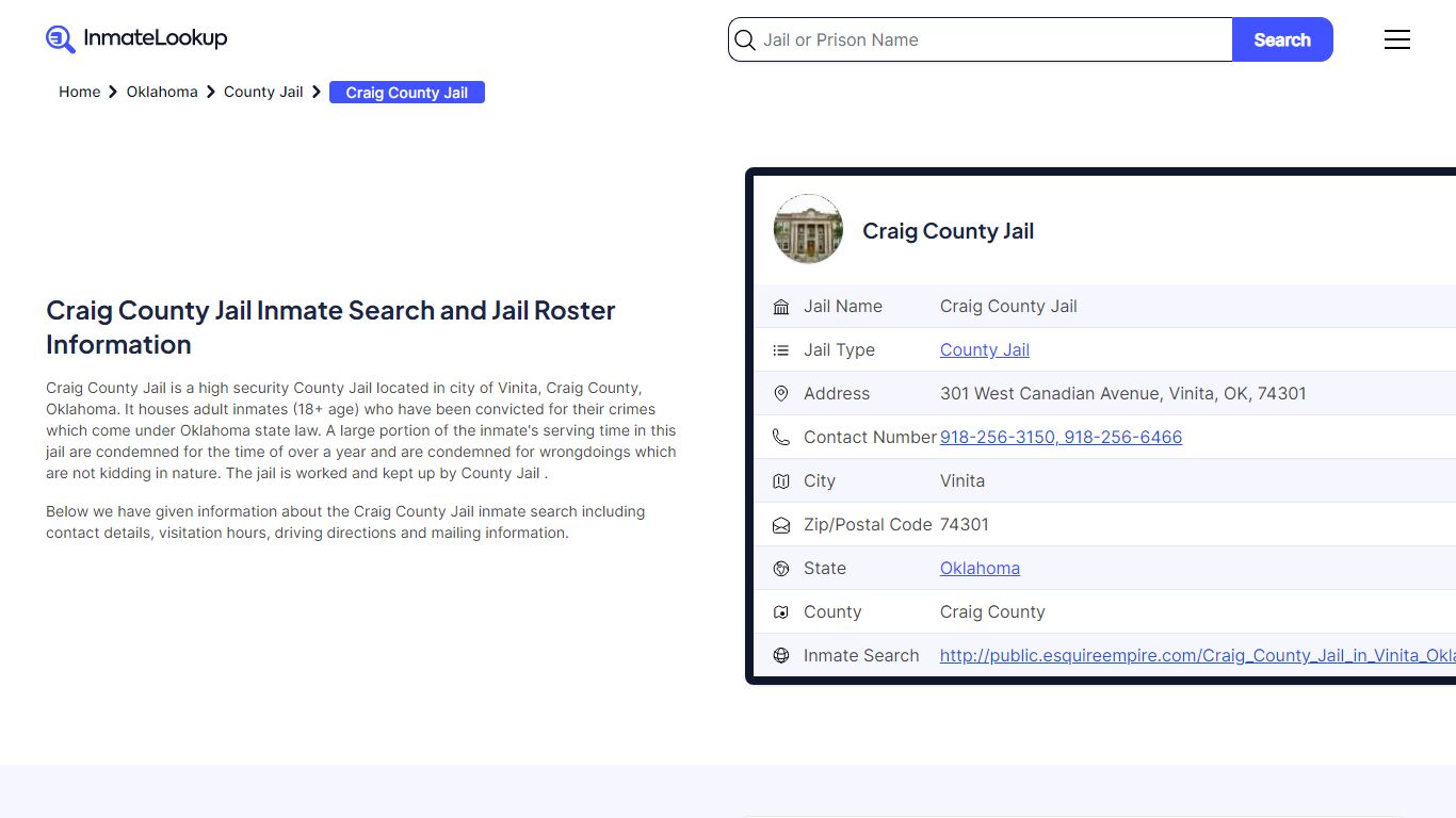 Craig County Jail Inmate Search and Jail Roster Information